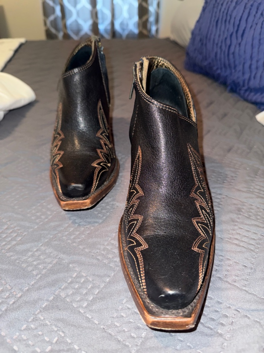 Ariat Women's Black Western Ankle Boots with Brown Stitching - Picture 3 of 8